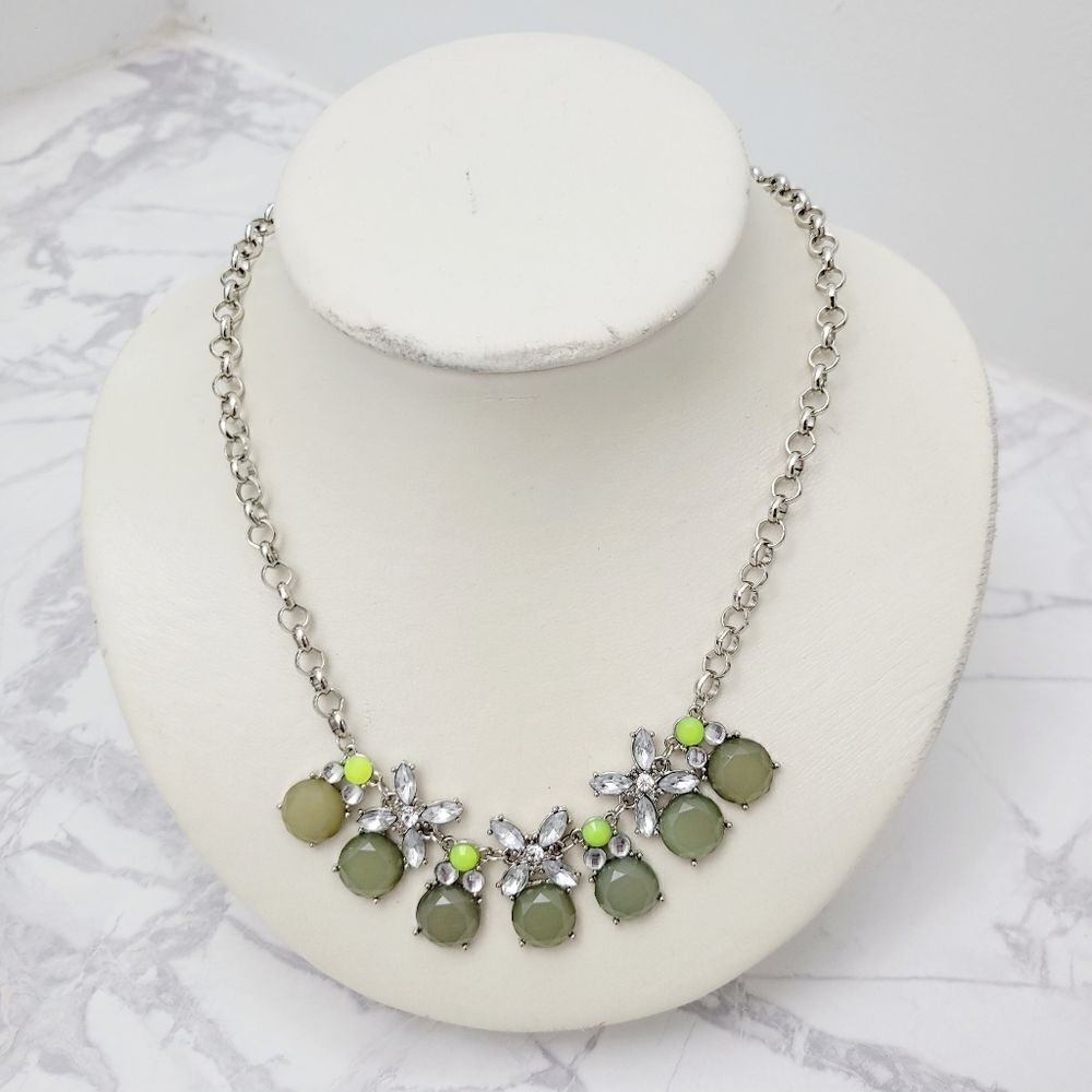 2/$20 Brand New Silver Rhinestone With Green Stone Necklace